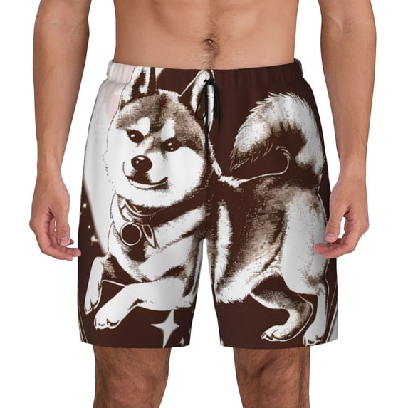 Balery Vintage Husky Dog Mens Swim Trunks Swim Shorts for Men Quick Dry Inseam Beach Shorts with Compression Liner Pocket-Medium