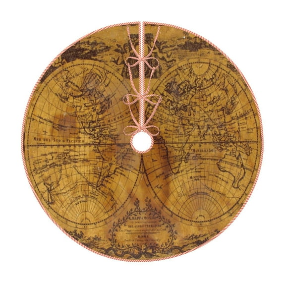 Balery Vintage Map Printed Christmas Tree Skirt , Merry Christmas Party Christmas Tree Decoration,Adjustable Tree Skirt-48"