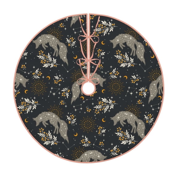 Balery Vintage Moon with Plants and Fox Printed Christmas Tree Skirt , Merry Christmas Party Christmas Tree Decoration,Adjustable Tree Skirt-30"