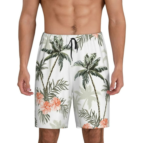 Balery Vintage Palm Trees Men's Cotton Knit Pajama Shorts Waistband & Pockets,Short Pajama Pants-Medium