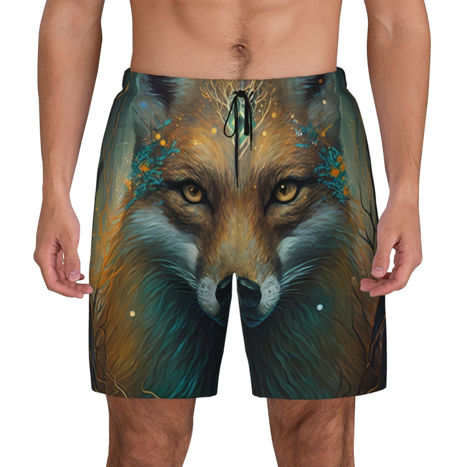 Balery Vintage Pattern Fox Mens Swim Trunks Swim Shorts for Men Quick ...