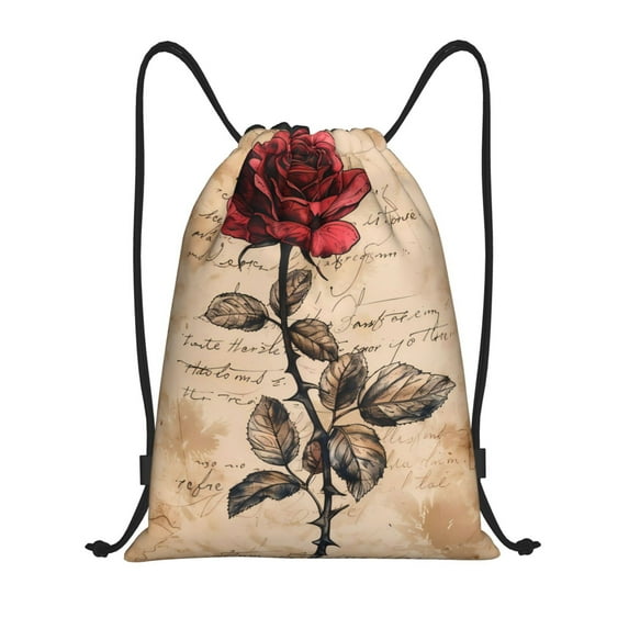Balery Vintage Rose Botanical Art Pattern Drawstring Backpack Bag Sport Gym Sackpack Cinch Bags Pattern Drawstring Backpack Bag Sport Gym Sackpack Cinch Bags -Medium