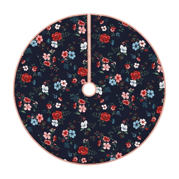 Balery Vintage Rose Printed Christmas Tree Skirt , Merry Christmas Party Christmas Tree Decoration,Adjustable Tree Skirt-48"
