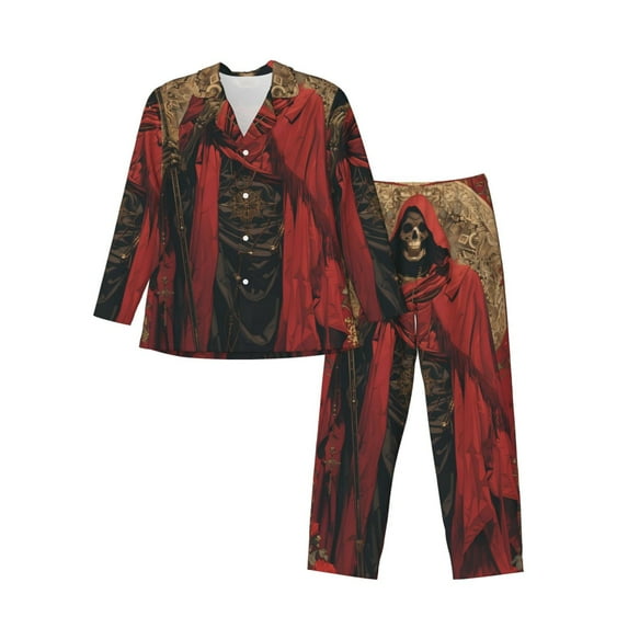 Balery Vintage Rose Scepter Skull Pattern Pajama Sets for Men Long Sleeve 2 Piece Sleepwear Loungewear Sets Soft PJ's with Pockets Long Sleeve Comfy Pj Sets-X-Large