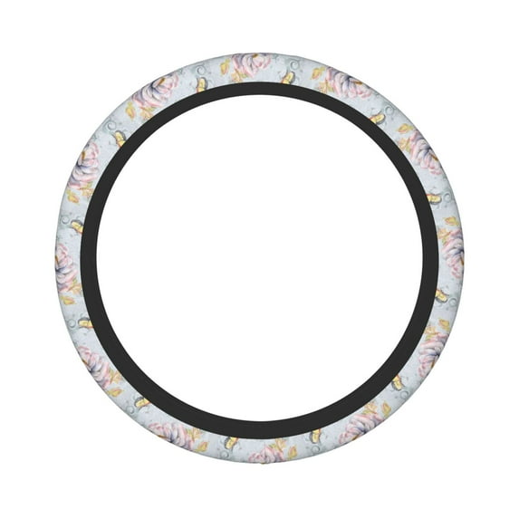 Balery Vintage Rose print Steering Wheel Covers Elastic Skidproof Steering Wheel Protective Cover Case for Men Women Universal 15 Inches Cars Accessories