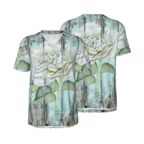 Balery Vintage Rose1 Baseball Jersey for Men Casual Button Down Shirts Short Sleeve Active Team Sports Uniform-Large