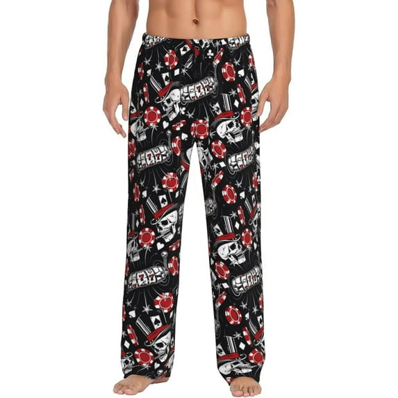Balery Vintage Skull Casino print Men's Pajama Pants,Ultra Lightweight Pjs,Lounge Pant-Small