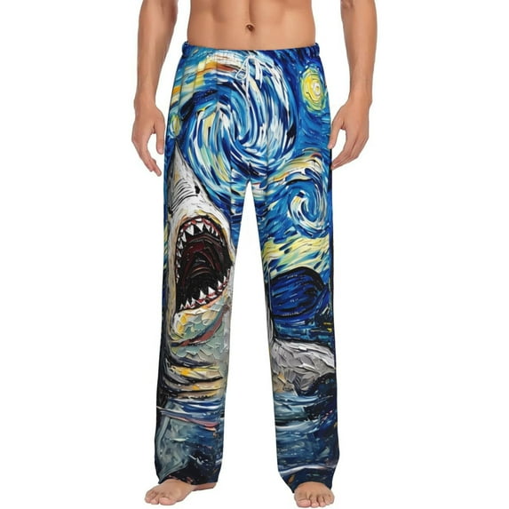 Balery Vintage Starry Sky Shark print Men's Pajama Pants,Ultra Lightweight Pjs,Lounge Pant-Medium