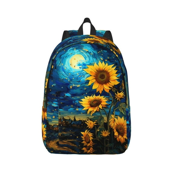 Balery Vintage Starry Sky Sunflower Vintage Canvas Backpack for Men and Women - Large Capacity, Durable Travel Laptop Bag for School, Work, Hiking, and Outdoor Activities-Small
