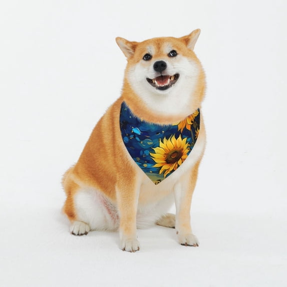 Balery Vintage Starry Sky Sunflower Pattern Pet Scarf for Dogs and Cats – Stylish Reflective Design, Breathable & Durable Pet Bandana with Quick-Release Buckle-Large