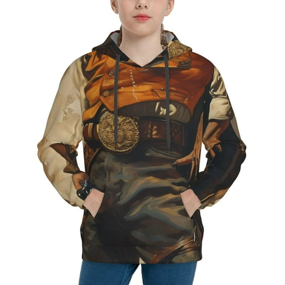Balery Vintage Style Elk Pattern Boys Hoodie, Youth Pullover Hooded Sweatshirt, Kangaroo Pocket Hoodie for Kids Girls -Small