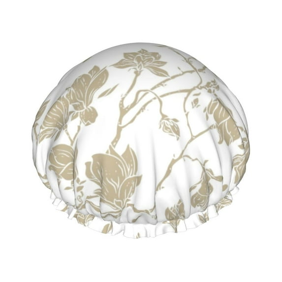 Balery Vintage Stylized White Color Shower Caps, Double Layer Waterproof Shower Cap, Double Layers Reusable Shower Cap With Soft Comfortable For Long Thick Hair Soft Bath Shower Hair Caps