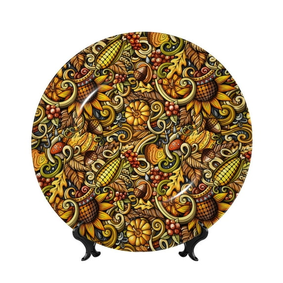 Balery Vintage Sunflower and Corn Autumn Print Bone China Decorative Plate Ceramic Dinner Plates Art Crafts with Display Stand-6in