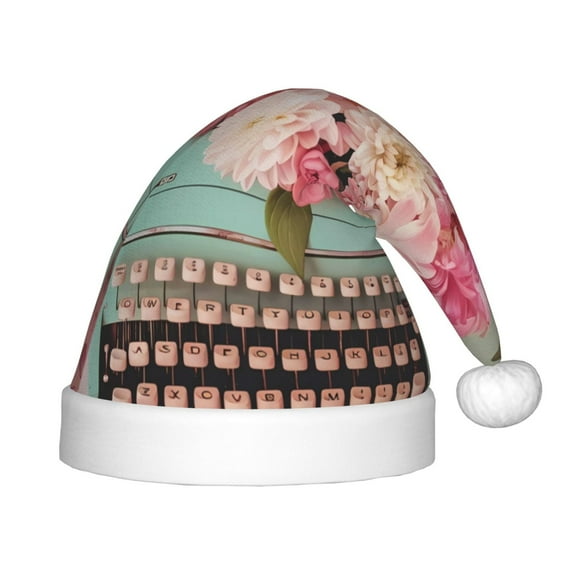 Balery Vintage Typewriter Floral Pattern Santa Hat Christmas Hat Funny Christmas Hat Christmas Knitted Beanie Hat For Kids