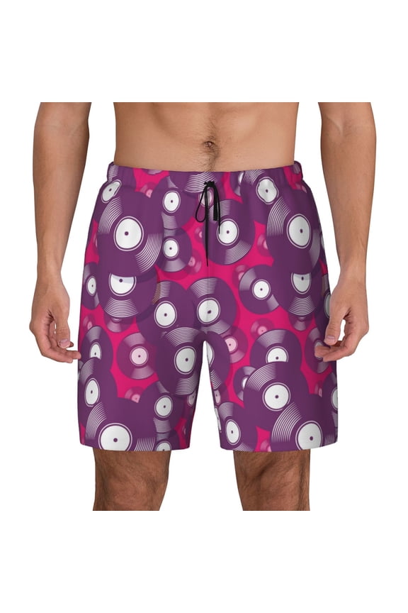 Vintage Vinyl Record Mens Swim Trunks Swim Shorts for Men Quick Dry Inseam Beach Shorts with Compression Liner Pocket-Medium