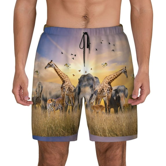 Balery Vintage Wildlife Protection Mens Swim Trunks Swim Shorts for Men Quick Dry Inseam Beach Shorts with Compression Liner Pocket-XX-Large
