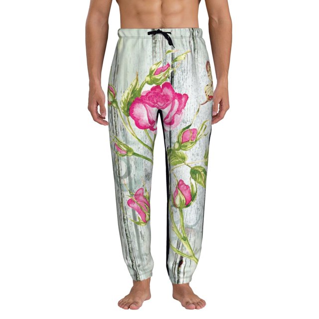 Balery Vintage Wood Background with Floral Pattern Joggers for Men
