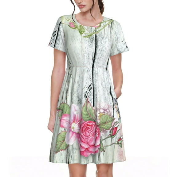 Balery Vintage Wood with Floral Pattern Womens Dresses Loose Short sleeve Sundresses Swimsuit Coverup 2025 Summer Casual Dress for Women - A-Line Swing Dress