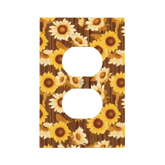 Balery Vintage Wood Grain Sunflower B for Duplex Wall Plates Kit, Electrical Outlet Covers, Standard Size 1-Gang 5.0" x3.0", Electric Receptacle Plug Covers-Style S