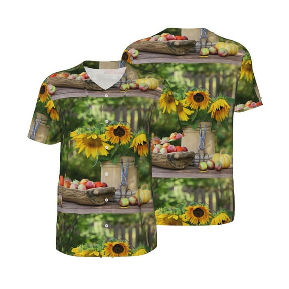 Balery Vintage Wooden Bucket Baseball Jersey for Men Casual Button Down Shirts Short Sleeve Active Team Sports Uniform-Medium