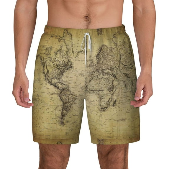 Balery Vintage World Map Mens Swim Trunks Swim Shorts for Men Quick Dry Inseam Beach Shorts with Compression Liner Pocket-Small