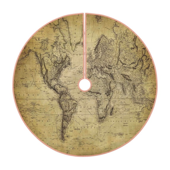 Balery Vintage World Map Printed Christmas Tree Skirt , Merry Christmas Party Christmas Tree Decoration,Adjustable Tree Skirt-48"