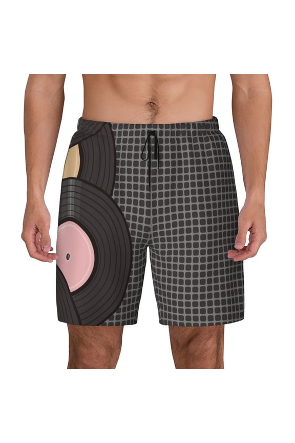 Vinyl Records Mens Swim Trunks Swim Shorts for Men Quick Dry Inseam Beach Shorts with Compression Liner Pocket-XX-Large