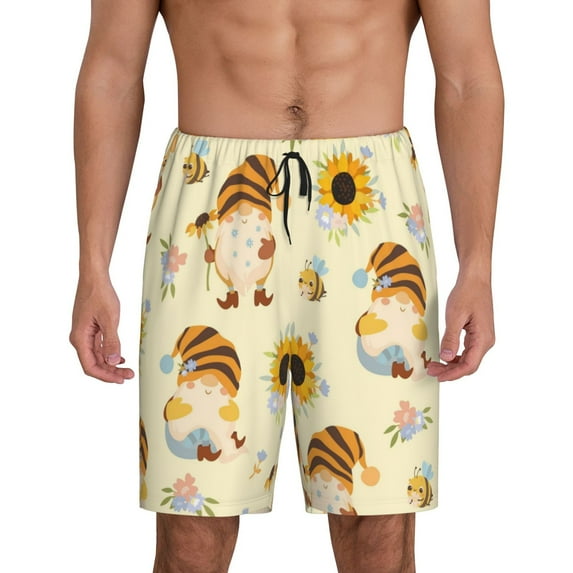 Balery Watercolor Bee Honey Honeycomb Bee Men's Cotton Knit Pajama Shorts Waistband & Pockets,Short Pajama Pants-Large