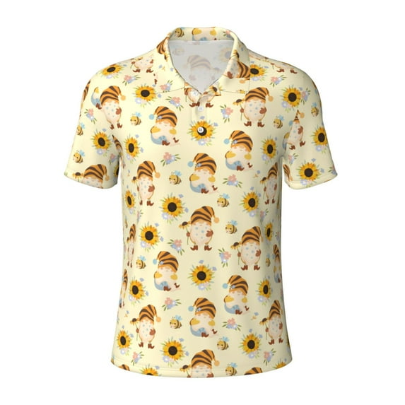 Balery Watercolor Bee Honey Honeycomb Bee Printed Men’s Short Sleeve Polo Shirt, Midweight Men's Shirt,Golf Polo shirts -Small