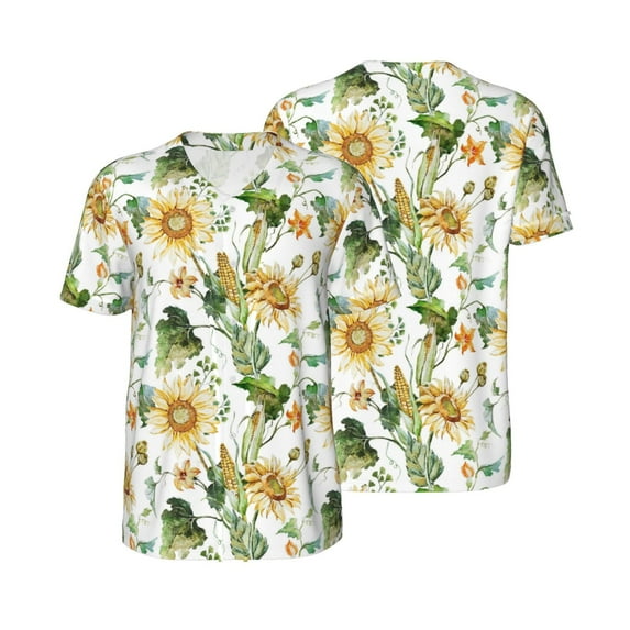 Balery Watercolor Bright Sunflowers Baseball Jersey for Men Casual Button Down Shirts Short Sleeve Active Team Sports Uniform-Medium