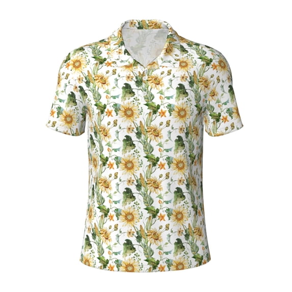 Balery Watercolor Bright Sunflowers Printed Men’s Short Sleeve Polo Shirt, Midweight Men's Shirt,Golf Polo shirts -4X-Large