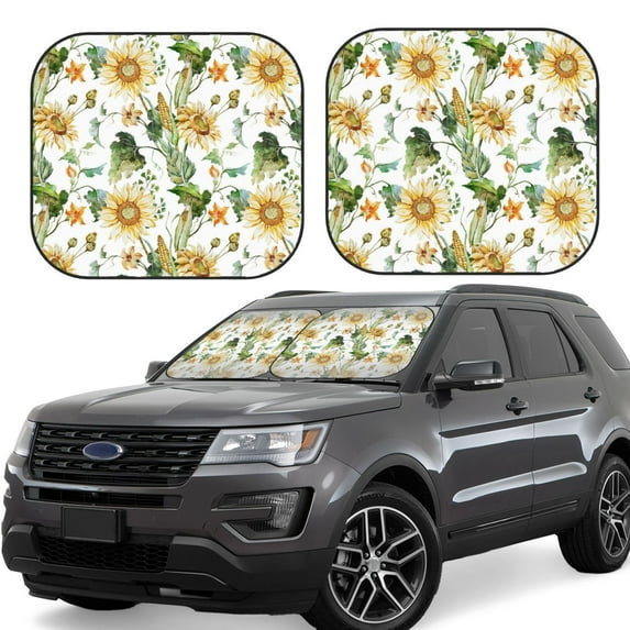 Balery Watercolor Bright Sunflowers Sun Shield 2 Pack For Car Front Windows Foldable Sun Visor Protector Blocks Max Uv Rays And Keeps Your Vehicle Cool For Most Sedans Suv Truck