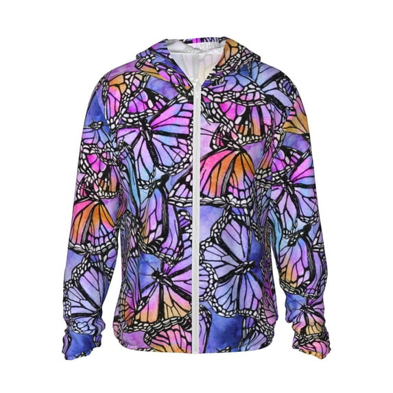 Balery Watercolor Butterflies Men's Women's UPF 50+ Sun Protection Lightweight Hoodie Performance Long Sleeve Shirt for Fishing Running-Small