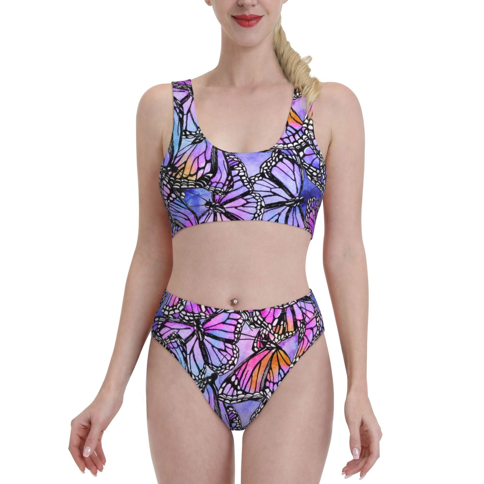 Balery Watercolor Butterflies Women Bikini Swimsuit Tankini Set 2 Piece