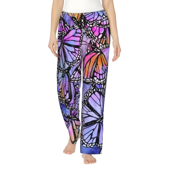 Balery Watercolor Butterflies print Women's Pajama Pants,Ultra Lightweight Pjs,Lounge Pant-Small