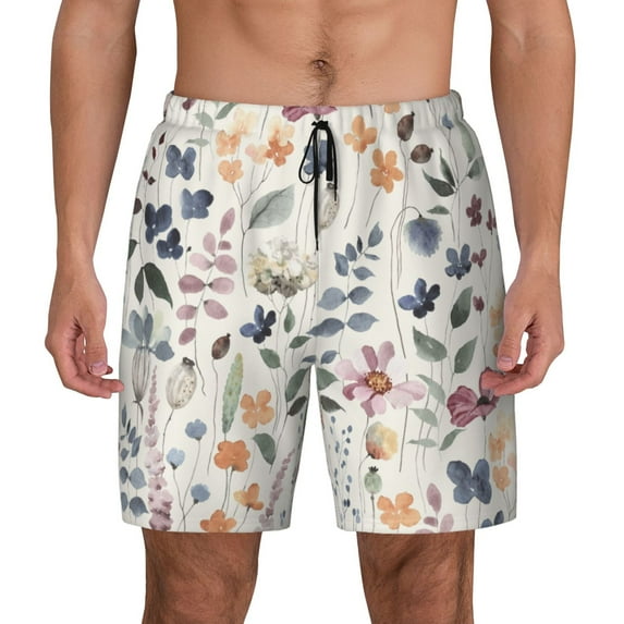 Balery Watercolor Floral Mens Swim Trunks Swim Shorts for Men Quick Dry Inseam Beach Shorts with Compression Liner Pocket-Small