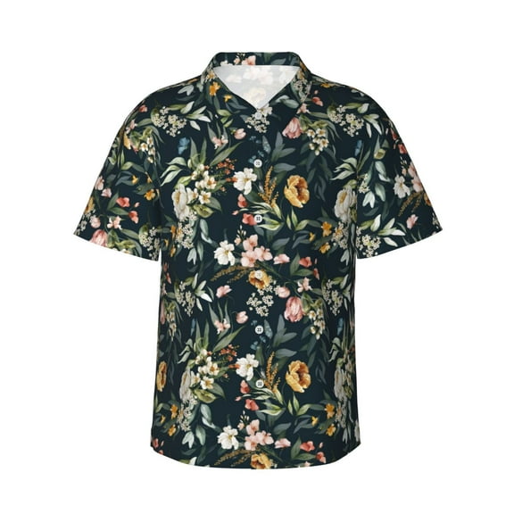Balery Watercolor Floral Print Men's Hawaiian Shirts Short Sleeve Beach Shirt Relaxed Fit Vacation Button Down Shirts-XX-Large