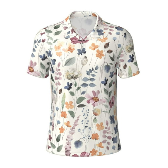 Balery Watercolor Floral Printed Men’s Short Sleeve Polo Shirt, Midweight Men's Shirt,Golf Polo shirts -3X-Large