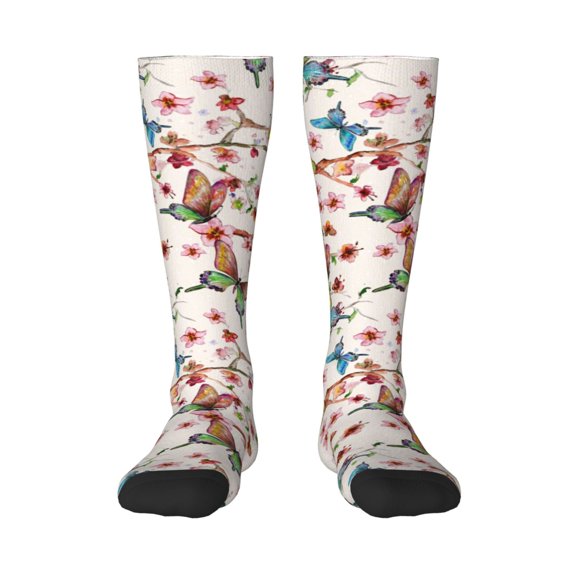 Balery Watercolor Floral With Butterflies Fun Novelty Socks Men'S Women'S Crew Socks Funny Crazy Novelty Socks Quirky And Cool Socks