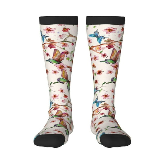 Balery Watercolor Floral With Butterflies Fun Novelty Socks Men'S Women'S Crew Socks Funny Crazy Novelty Socks Quirky And Cool Socks