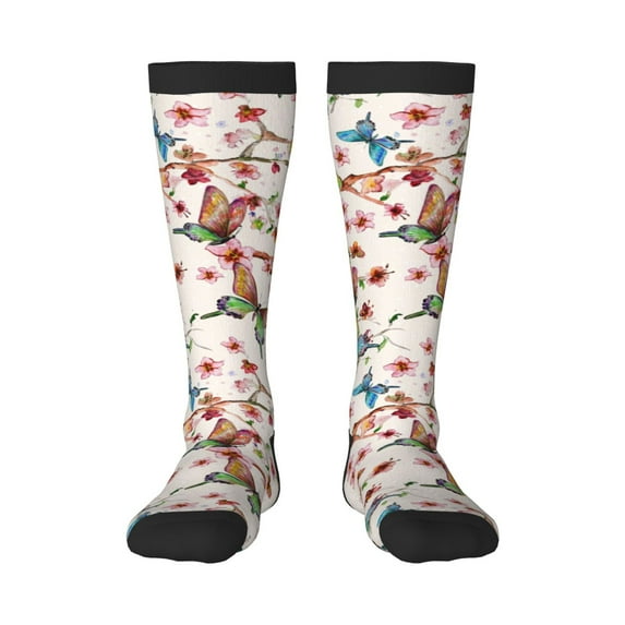 Balery Watercolor Floral With Butterflies Fun Novelty Socks Men'S Women'S Crew Socks Funny Crazy Novelty Socks Quirky And Cool Socks