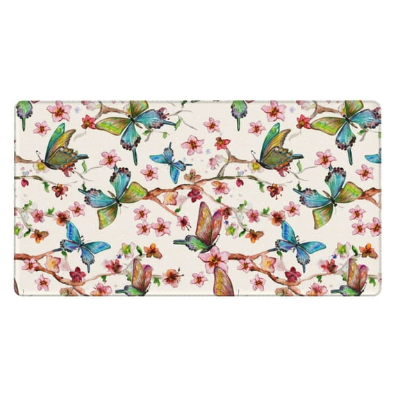 Balery Watercolor Floral With Butterflies Mouse Pad ,15.8x29.5 In Large Gaming Mouse Pad Desk Mat Long Non-Slip Rubber Stitched Edges,Waterproof Mousepad Desk Mat For Gamer Office Home