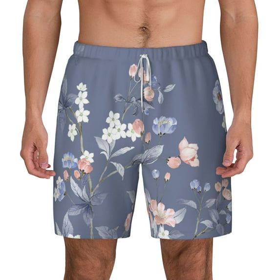 Balery Watercolor Flowers Butterfly Mens Swim Trunks Swim Shorts for Men Quick Dry Inseam Beach Shorts with Compression Liner Pocket-3X-Large
