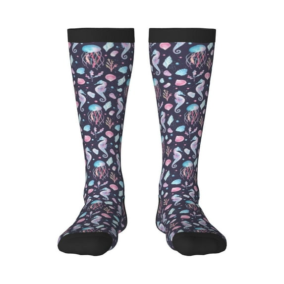 Balery Watercolor Marine Animals Printed Novelty Socks Men's Women's Crew Socks Sports Socks Knee High Socks Cotton Socks Quirky and Cool Socks