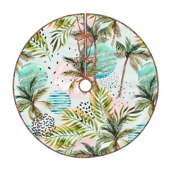 Balery Watercolor Palm Tree Printed Christmas Tree Skirt , Merry Christmas Party Christmas Tree Decoration,Adjustable Tree Skirt-30"