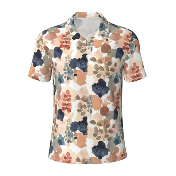 Balery Watercolor Plants Printed Men’s Short Sleeve Polo Shirt, Midweight Men's Shirt,Golf Polo shirts -4X-Large