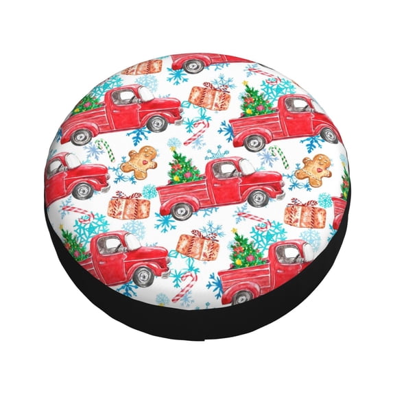 Balery Watercolor Red Truck And Fir Tree Tire Covers - Tough Tire Wheel Protector for Truck, SUV, Trailer, Camper, RV -14 inch