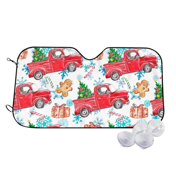 Balery Watercolor Red Truck And Fir Tree Print Car Windshield Sun Shade,Windshield Sunshade for Car Pickup Truck SUV Accessories-Small
