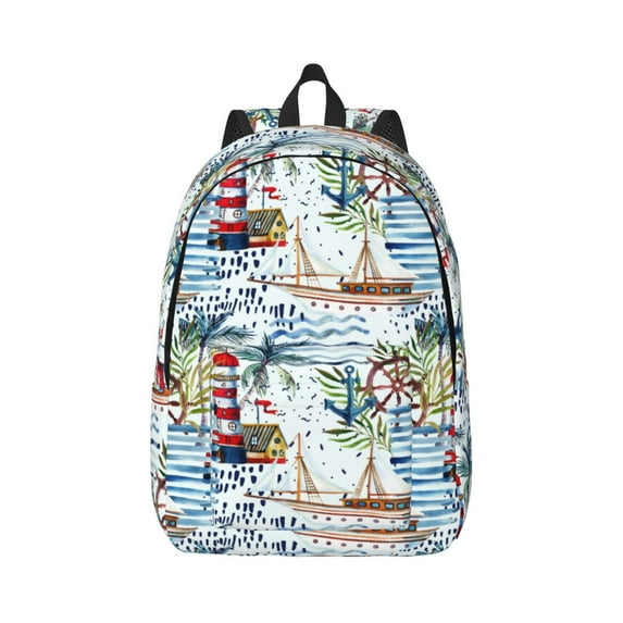 Balery Watercolor Sailboat Vintage Canvas Backpack for Men and Women - Large Capacity, Durable Travel Laptop Bag for School, Work, Hiking, and Outdoor Activities-Small