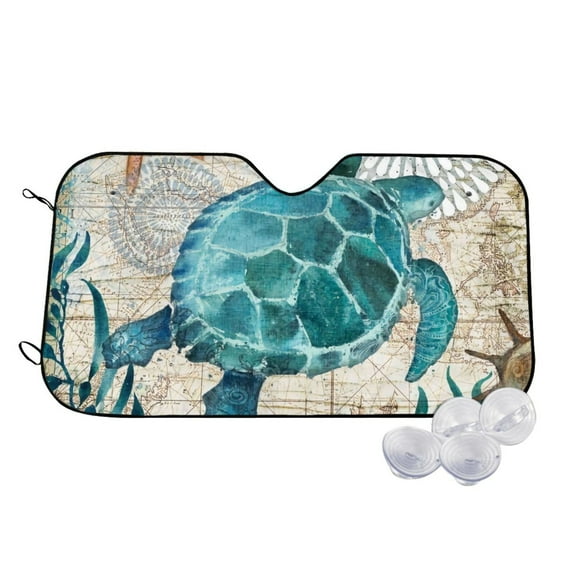 Balery Watercolor Sea Turtle Print Car Windshield Sun Shade,Windshield Sunshade for Car Pickup Truck SUV Accessories-Small